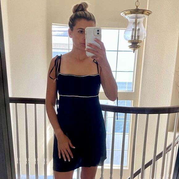 Reformation Mini Black Dress with Diamond Detail Sz 4 - Picture 1 of 4